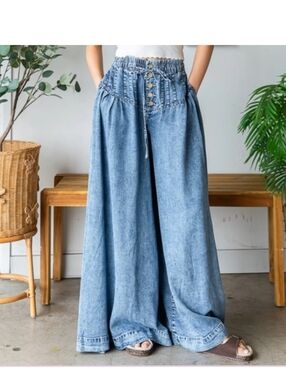 368 Oli & Hali Acid Wash Light Blue Wide-Leg Palazzo Pants